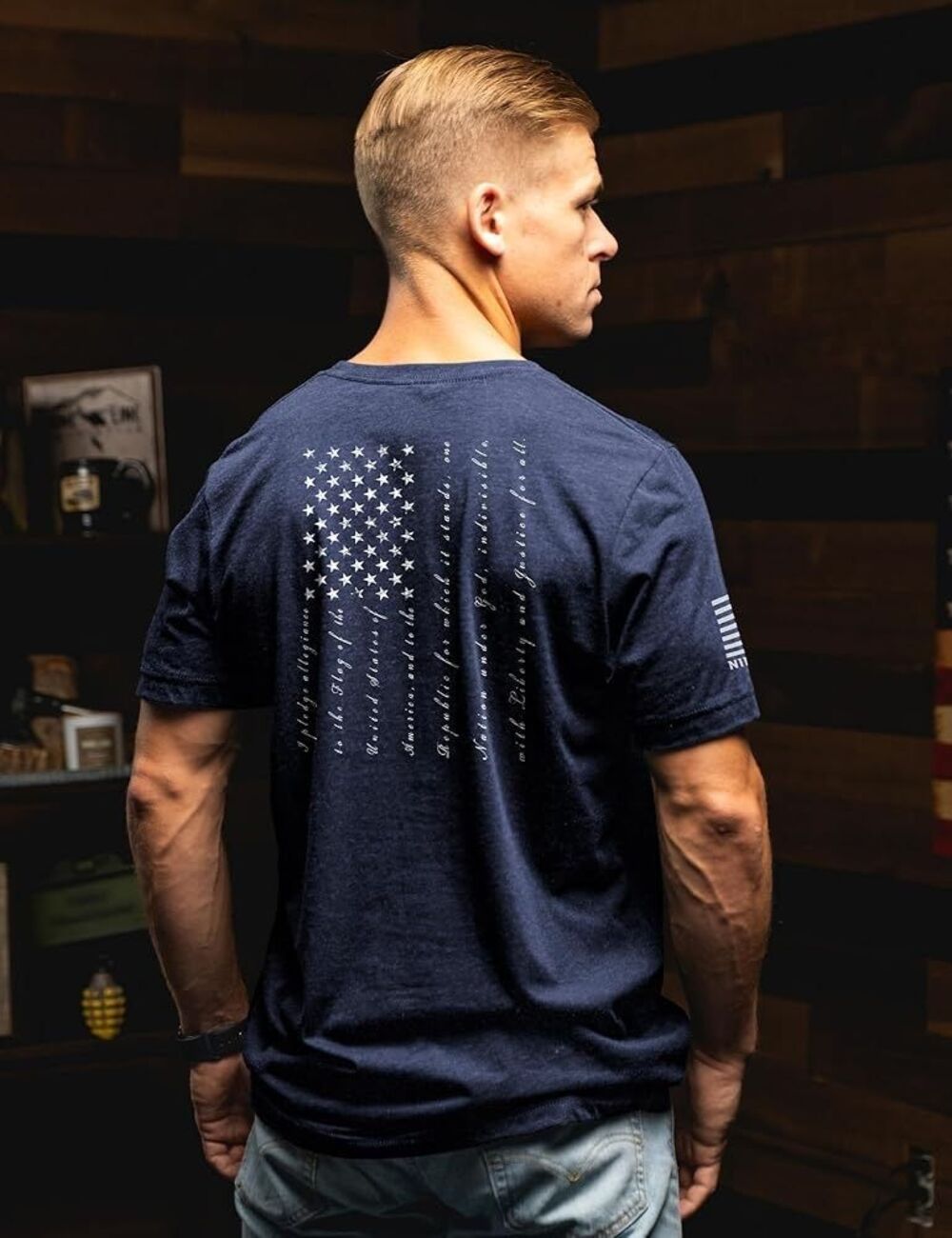 Nine Line Apparel Pledge Of Allegiance Patriotic Navy Blue T-Shirt Unisex Large